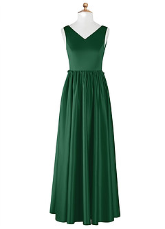 Azazie Hathaway Vestido de Verde Oscuro de Satin Mate de Acampanado con Lazo image6