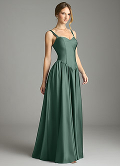 Azazie Evadina Vestidos de damas de honor Vestido de Eucalipto de Satén Elástico de Corte en A con Corsé image4