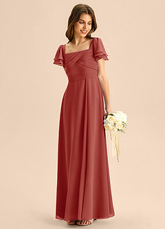 Azazie Azey Junior Vestido de Terracota de Gasa de Corte en A con Volante image3