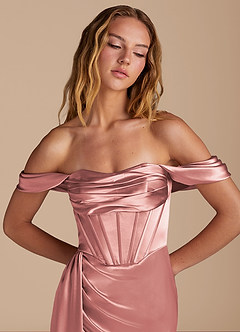 Azazie Amyra Bridesmaid Dresses Dusty Rose Mermaid Sweetheart Neckline Metallic Satin Convertible Dress image7