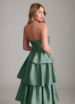 Azazie Faye Bridesmaid Dresses Eucalyptus A-Line Ruched Stretch Satin Dress image6