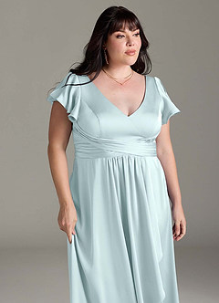 Azazie Omari Bridesmaid Dresses Sea Glass A-Line Stretch Satin Dress image13