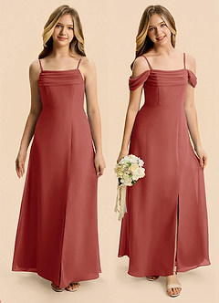 Azazie Lilly Junior Terracotta A-Line Pleated Chiffon Dress image1