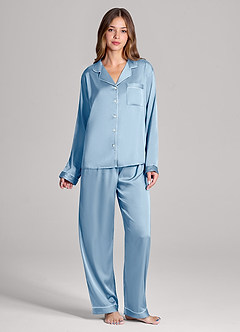 front Pigiama in raso con maniche lunghe e pantaloni coordinati