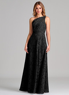 Azazie Phaedra Suknie dla druhen Linia A Jedno ramię Kwiatowe wypalenie Do ziemi Sukienka image5