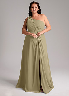 Azazie Brooke Bridesmaid Dresses Moss Green A-Line One Shoulder Chiffon Dress image10