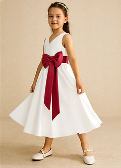 Azazie Darling Flower Girl Dresses Ivory Scarlet A-Line Bow Cotton Dress image3