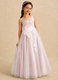 Azazie Addison Flower Girl Dresses Blushing Pink Ball-Gown Sequins Tulle Dress image3