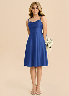 Azazie Bear Junior Robe Trapèze en Satin extensible Encolure en Forme de Cœur Bleu Roi image5