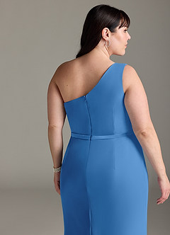 Azazie Liza Vestidos de damas de honor Vestido de Azul Grisaceo de Gasa de Corte Sirena con Hombro unilateral image11