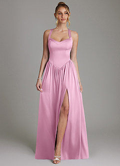 Azazie Francis Brautjungfernkleider A-Linie Korsett Stretch-Satin Kleid Bonbonrosa image1