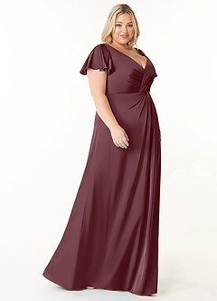 Azazie Soren Bridesmaid Dresses Sangria A-Line Pleated Stretch Satin Dress image10