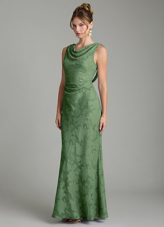 Azazie Kieryn Bridesmaid Dresses Eucalyptus Mermaid Pleated Floral Burnout Dress image9