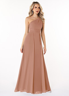 Azazie Dallas Bridesmaid Dresses Champagne Rose A-Line One Shoulder Chiffon Dress image3