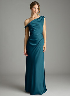 Azazie Emerson Bridesmaid Dresses Ink Blue Mermaid Off the Shoulder Stretch Satin Dress image4