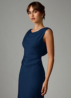 Azazie Kieryn Bridesmaid Dresses Dark Navy Mermaid Pleated Stretch Satin Dress image6