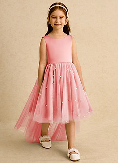 Azazie Bell Jurken voor bloemenmeisjes Baljurk Jurk van Tule Boog Koraal image6