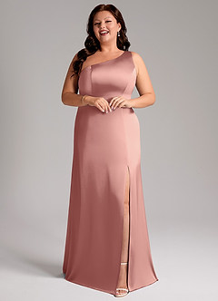 Azazie Phaedra Bridesmaid Dresses Rosette A-Line One Shoulder Stretch Satin Dress image13