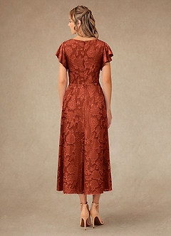 Azazie Vera Mother of the Bride Dresses Auburn A-Line Pleated Floral Burnout Dress image4