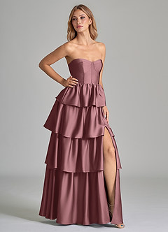 Azazie Faye Bridesmaid Dresses Vintage Mauve A-Line Ruched Stretch Satin Dress image1