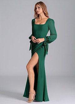 Azazie Mero Bridesmaid Dresses Emerald Mermaid Long Sleeve Chiffon Dress image7