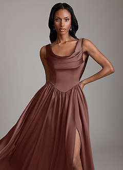 Azazie Novi Bridesmaid Dresses Espresso A-Line with Pockets Stretch Satin Dress image3