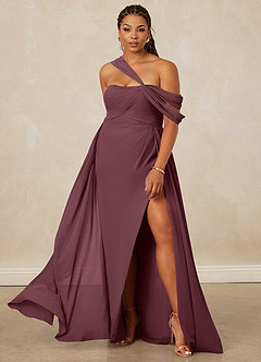 Christian Siriano Bridal for Azazie 1014 Bridesmaid Dresses Sangria A-Line Off the Shoulder Chiffon Dress image9