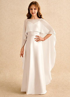 Azazie Fishie Girls Formal 플라워 걸 드레스 A라인 매트 새틴 플로어 길이 드레스 image1