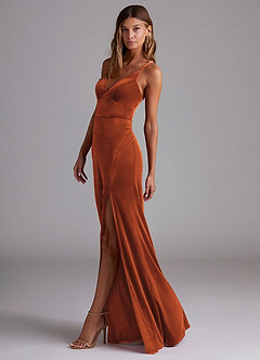 Azazie Becca Vestidos de damas de honor Vestido de Naranja Quemada de terciopelo de Corte Recto image2