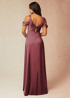 Azazie Rhea Maternity Bridesmaid Dresses A-Line Off-The-Shouler Pleated Stretch Satin Floor-Length Dress image2