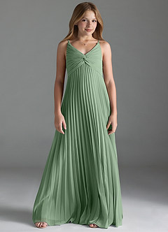 Azazie Raychelle Junior Matcha A-Line Pleated Chiffon Dress image1
