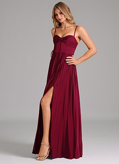 Azazie Tyla Bridesmaid Dresses Burgundy A-Line Sweetheart Neckline Stretch Satin Dress image6