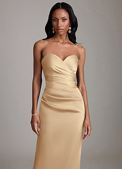 Azazie Sonora Vestidos de damas de honor Vestido de Champán de Satén Elástico de Corte Recto con Sin tirantes image5