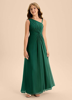 Azazie Brooke Junior Emerald A-Line Side Slit Chiffon Dress image5