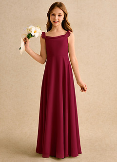 Azazie Puppy Girls Formal Flower Girl Dresses Burgundy A-Line Pleated Chiffon Dress image3
