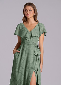 Azazie Lainey Bridesmaid Dresses Matcha A-Line with Pockets Floral Burnout Dress image7