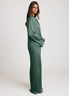 front 러플 새틴 긴팔 파자마 세트