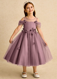 Azazie Juni Robe Demoiselle D'honneur Fillette Robe Princesse en Tulle Plissée Mauve Vintage image1