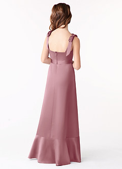 Azazie Barbara Junior Vintage Mauve A-Line Bow Stretch Satin Dress image3