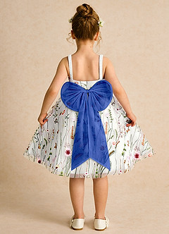 Azazie Peppa Blumenmädchenkleider A-Linie Herzausschnitt Tüll Kleid Elfenbein Königsblau image2
