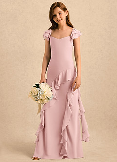 Azazie Ada Girls Formal Blomsterpigekjoler Skede Rynket Chiffon Gulv-længde Kjole image5