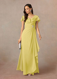 Azazie Snapdragon Mère de la mariée Robes Robe Trapèze en Mousseline de soie Col en V froncé Canari image1