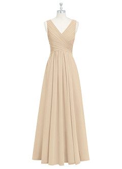 Azazie Flora Bridesmaid Dresses Champagne A-Line Pleated Chiffon Dress image7