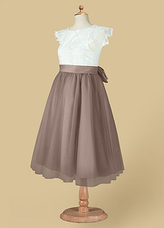 Azazie Vetty Flower Girl Dresses Ivory Taupe A-Line Lace Tulle Dress image14
