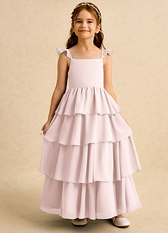 Azazie Boba Flower Girl Dresses Blushing Pink A-Line Square Neckline Chiffon Dress image6