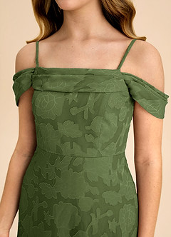 Azazie Anselie Junior A-Linie Schulterfrei Blumen-Burnout Kleid Olivgrün image7