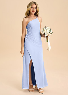 Azazie Eren Junior Vestido Gelo de Chiffon de Linha A com Plissado image3