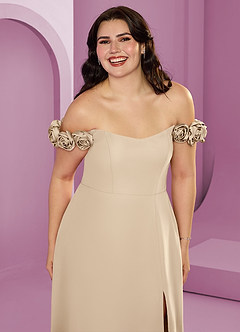 Barbie ♥ Azazie Bridesmaid Dresses Champagne A-Line Off the Shoulder Chiffon Convertible Dress image16