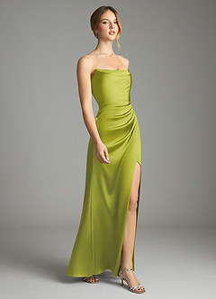 Azazie Leonis Bridesmaid Dresses Lemongrass Mermaid Pleated Stretch Satin Convertible Dress image6