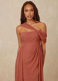 Christian Siriano Bridal for Azazie 1014 Robes de demoiselle d'honneur Robe Trapèze en Mousseline de soie Épaule décolletée Argile image14